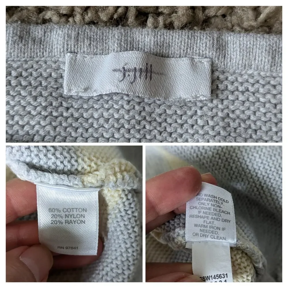 J.Jill Sweater Womens L Cotton Grey Butter Yellow Striped Coastal Grandma Mature